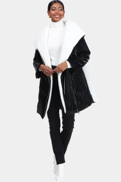 ASYMMETRIC QUILTED PARKA With SHEARLING LAMB TRIM