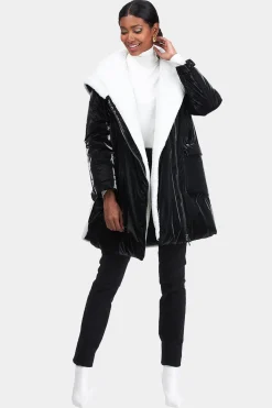 ASYMMETRIC QUILTED PARKA With SHEARLING LAMB TRIM