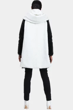 ASYMMETRIC QUILTED PARKA With SHEARLING LAMB TRIM