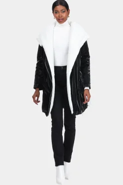 ASYMMETRIC QUILTED PARKA With SHEARLING LAMB TRIM