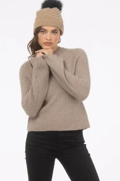 Cable Knit Select Cashmere Hat With Select Lamb Pom