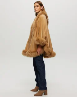 Cashmere Cape With Toscana Shearling Lamb Trim