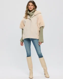 Cashmere Jacket With Sheared Select Cashmere Goat Trim And Short Sleeves