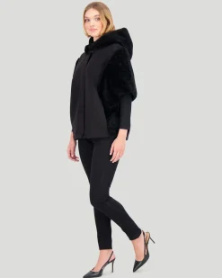 Cashmere Jacket With Sheared Select Cashmere Goat Trim And Short Sleeves
