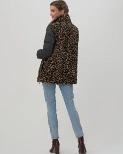 Chevron Shearling Lamb Jacket With Detachable Quilted Sleeves