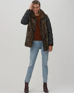 Chevron Shearling Lamb Jacket With Detachable Quilted Sleeves
