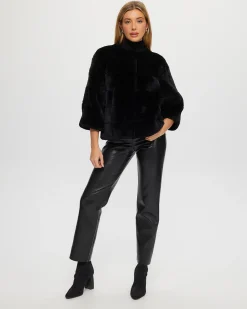 Collarless Select Shearling Lamb Jacket With 3/4 Sleeves