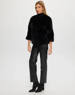 Collarless Select Shearling Lamb Jacket With 3/4 Sleeves