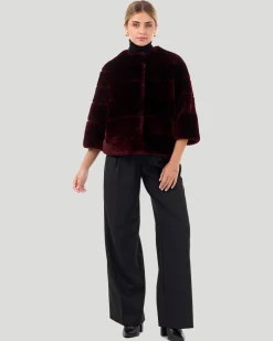 Collarless Select Shearling Lamb Jacket With 3/4 Sleeves