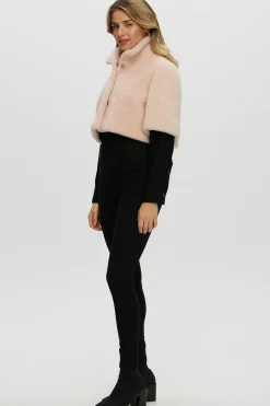 CURLY SHEARLING LAMB BOLERO, SHORT SLEEVES