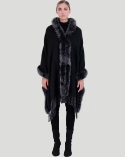 Double Face Cashmere & Wool Stole With Select Lamb Trim