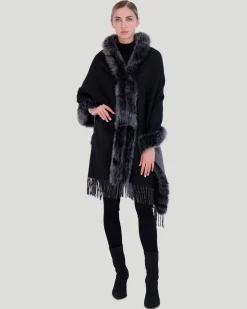 Double Face Cashmere & Wool Stole With Select Lamb Trim