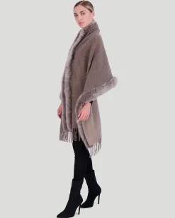 Double Face Cashmere & Wool Stole With Select Lamb Trim