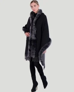 Double Face Cashmere & Wool Stole With Select Lamb Trim