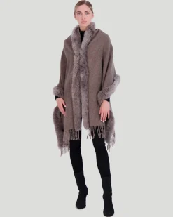 Double Face Cashmere & Wool Stole With Select Lamb Trim