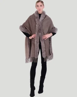 Double Face Cashmere & Wool Stole With Select Lamb Trim