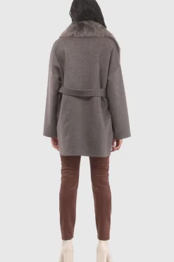 Double Face Loro Piana Cashmere & Wool Belted Jacket With Detachable Merinillo Shearling Lamb Trim