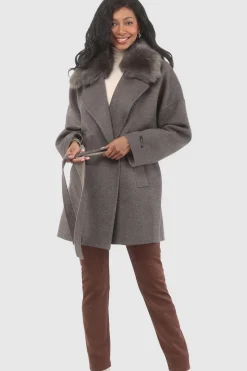 Double Face Loro Piana Cashmere & Wool Belted Jacket With Detachable Merinillo Shearling Lamb Trim