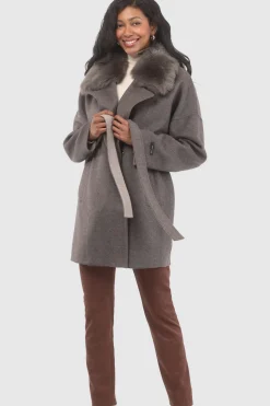 Double Face Loro Piana Cashmere & Wool Belted Jacket With Detachable Merinillo Shearling Lamb Trim