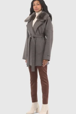 Double Face Loro Piana Cashmere & Wool Belted Jacket With Detachable Merinillo Shearling Lamb Trim