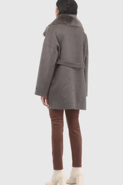 Double Face Loro Piana Cashmere & Wool Belted Jacket With Detachable Merinillo Shearling Lamb Trim