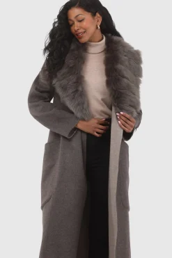 Double Face Loro Piana Cashmere & Wool Coat With Detachable Merinillo Shearling Lamb Collar, Belt