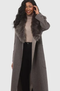 Double Face Loro Piana Cashmere & Wool Coat With Detachable Merinillo Shearling Lamb Collar, Belt