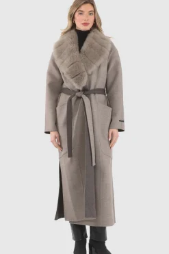 Double Face Loro Piana Cashmere & Wool Coat With Detachable Merinillo Shearling Lamb Collar, Belt