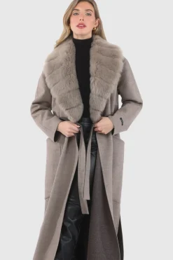Double Face Loro Piana Cashmere & Wool Coat With Detachable Merinillo Shearling Lamb Collar, Belt