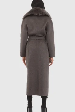 Double Face Loro Piana Cashmere & Wool Coat With Detachable Merinillo Shearling Lamb Collar, Belt