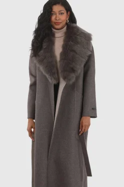 Double Face Loro Piana Cashmere & Wool Coat With Detachable Merinillo Shearling Lamb Collar, Belt