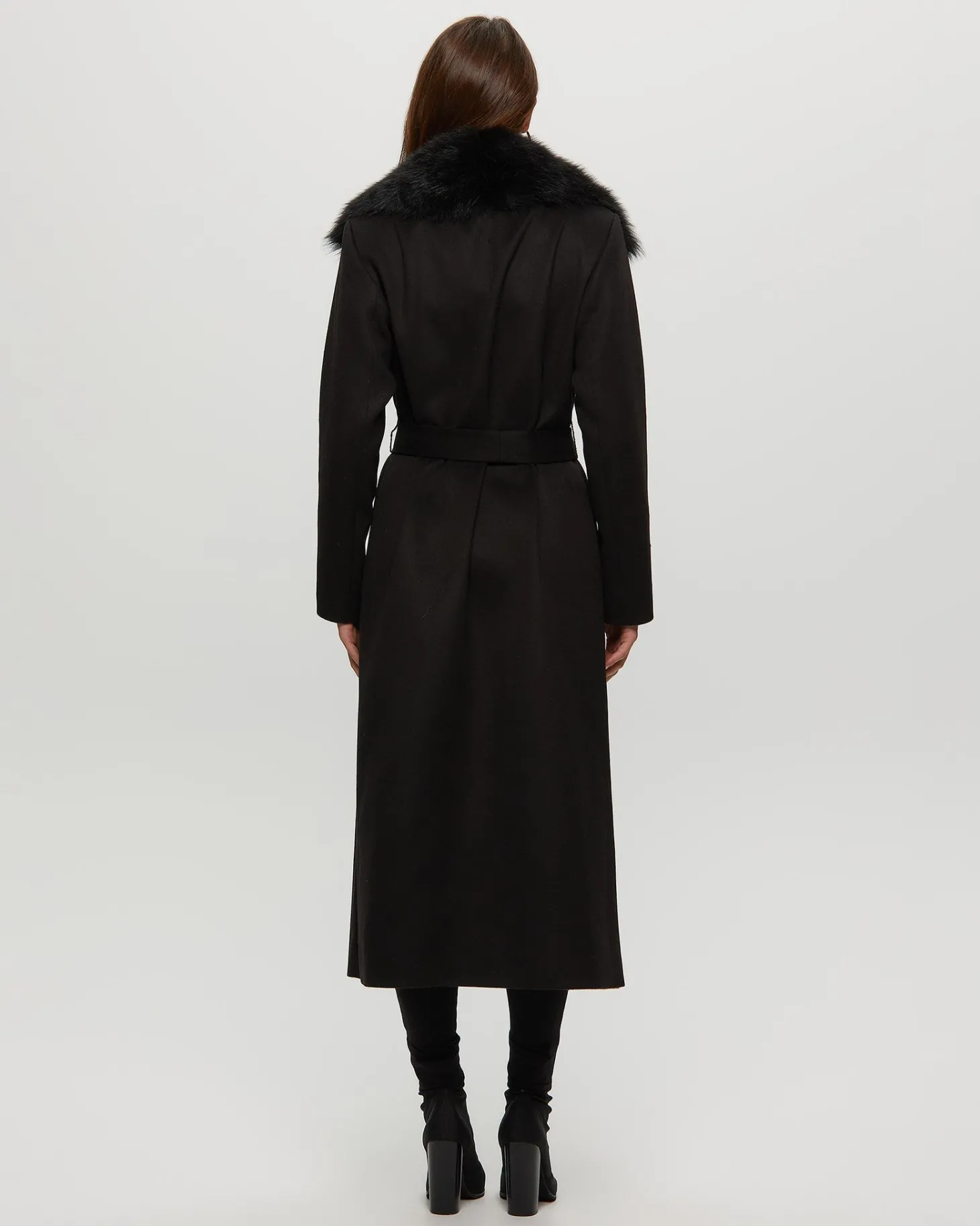 Fabric Coat With Toscana Shearling Lamb Collar, Belt