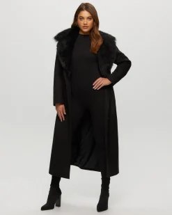 Fabric Coat With Toscana Shearling Lamb Collar, Belt