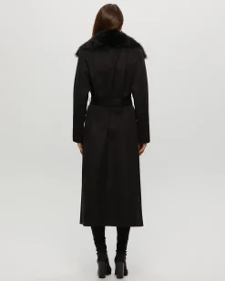 Fabric Coat With Toscana Shearling Lamb Collar, Belt