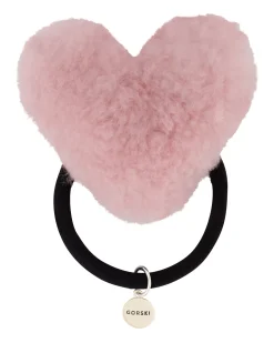 HAIR ELASTIC WITH HEART SHAPED SHEARLING LAMB POMPOM