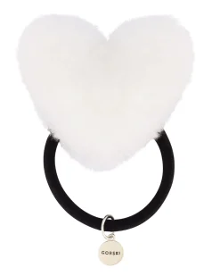 HAIR ELASTIC WITH HEART SHAPED SHEARLING LAMB POMPOM