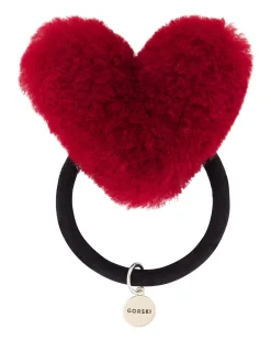 HAIR ELASTIC WITH HEART SHAPED SHEARLING LAMB POMPOM