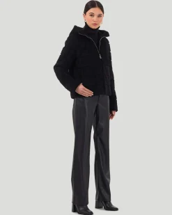 Horizontal Curly Shearling Lamb Zip Jacket With Hood