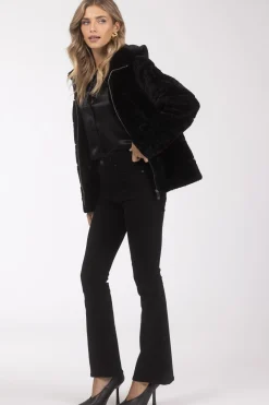 Horizontal Curly Shearling Lamb Zip Jacket With Hood