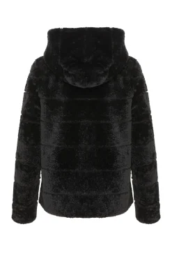 Horizontal Curly Shearling Lamb Zip Jacket With Hood