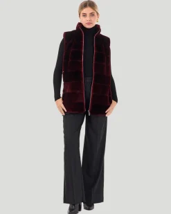 Horizontal Select Shearling Lamb Zip Vest With Quilted Back