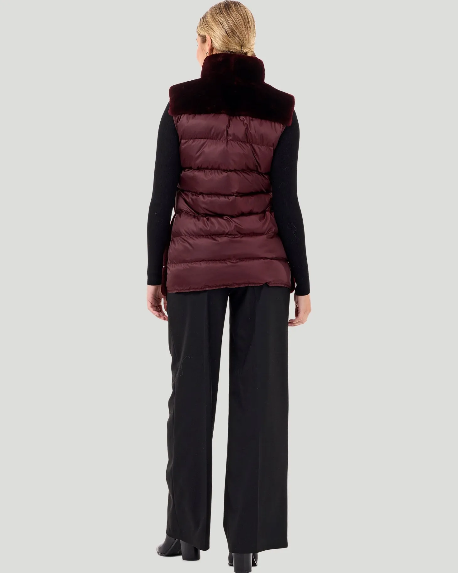 Horizontal Select Shearling Lamb Zip Vest With Quilted Back
