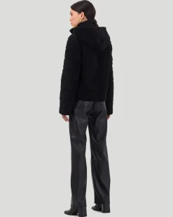 Horizontal Select Shearling Lamb Zip Jacket With Hood