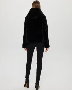 Horizontal Select Shearling Lamb Zip Jacket With Hood