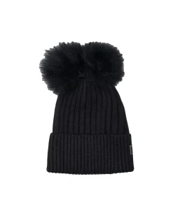 Knit Hat With Double Toscana Shearling Lamb Pompom