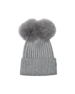 Knit Hat With Double Toscana Shearling Lamb Pompom