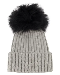 Knit Hat With Toscana Shearling Lamb Pompom
