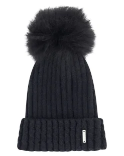 Knit Hat With Toscana Shearling Lamb Pompom