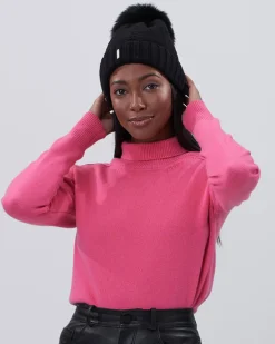 Knit Hat With Toscana Shearling Lamb Pompom