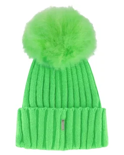 Knit Hat With Toscana Shearling Lamb Pompom